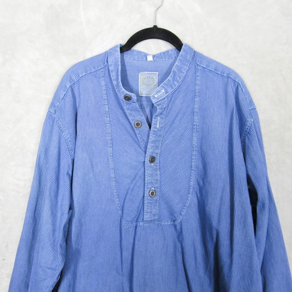 WAH Maker Shirt Men's XL Vintage USA Made Blue Pinstripe Band Collar Pullover - Picture 2 of 10